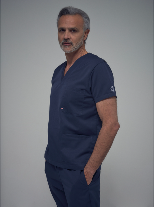 Blouse médicale homme à trois poches et col en V Zeus